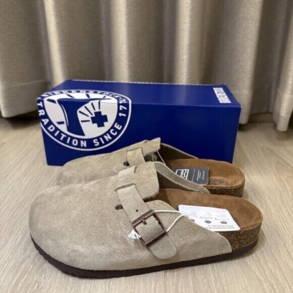 Birkenstock Boston taupe suede mule clogs - Picture 1 of 6